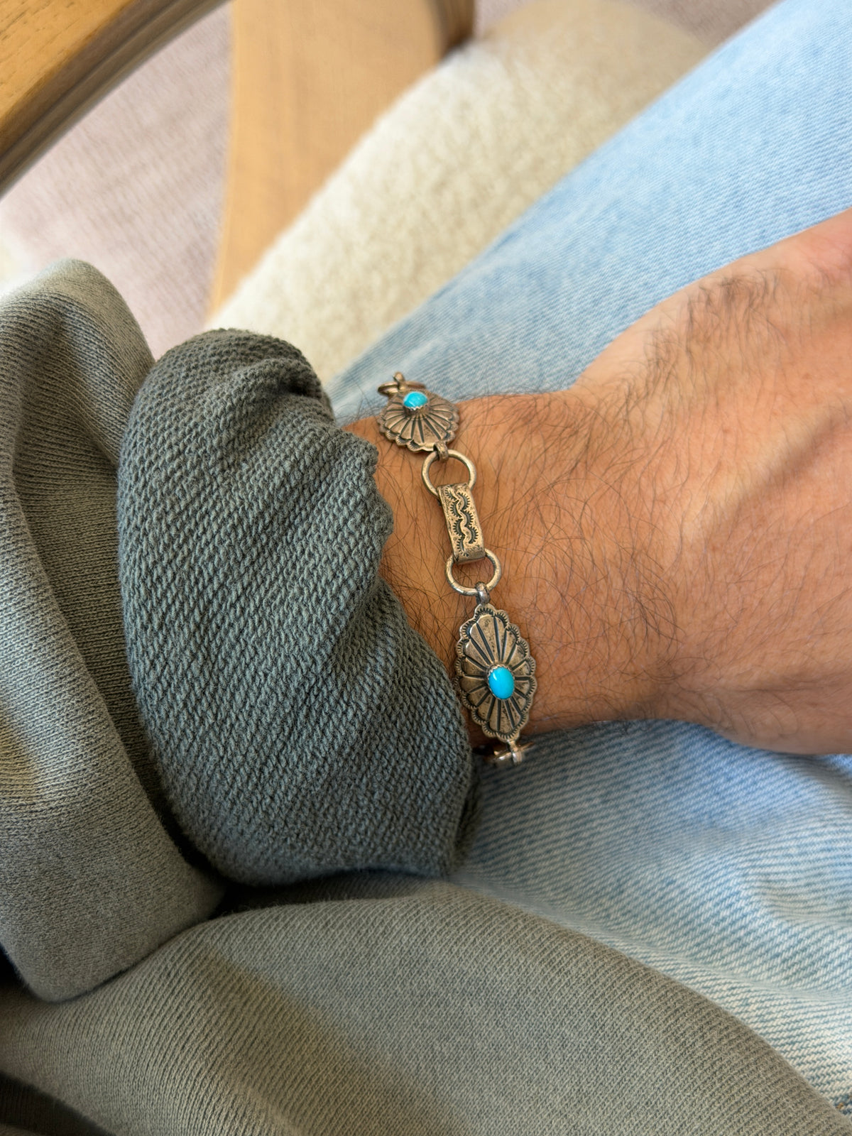 Vintage Native American Sterling Silver Turquoise Concho Link Bracelet | Collectors Gene