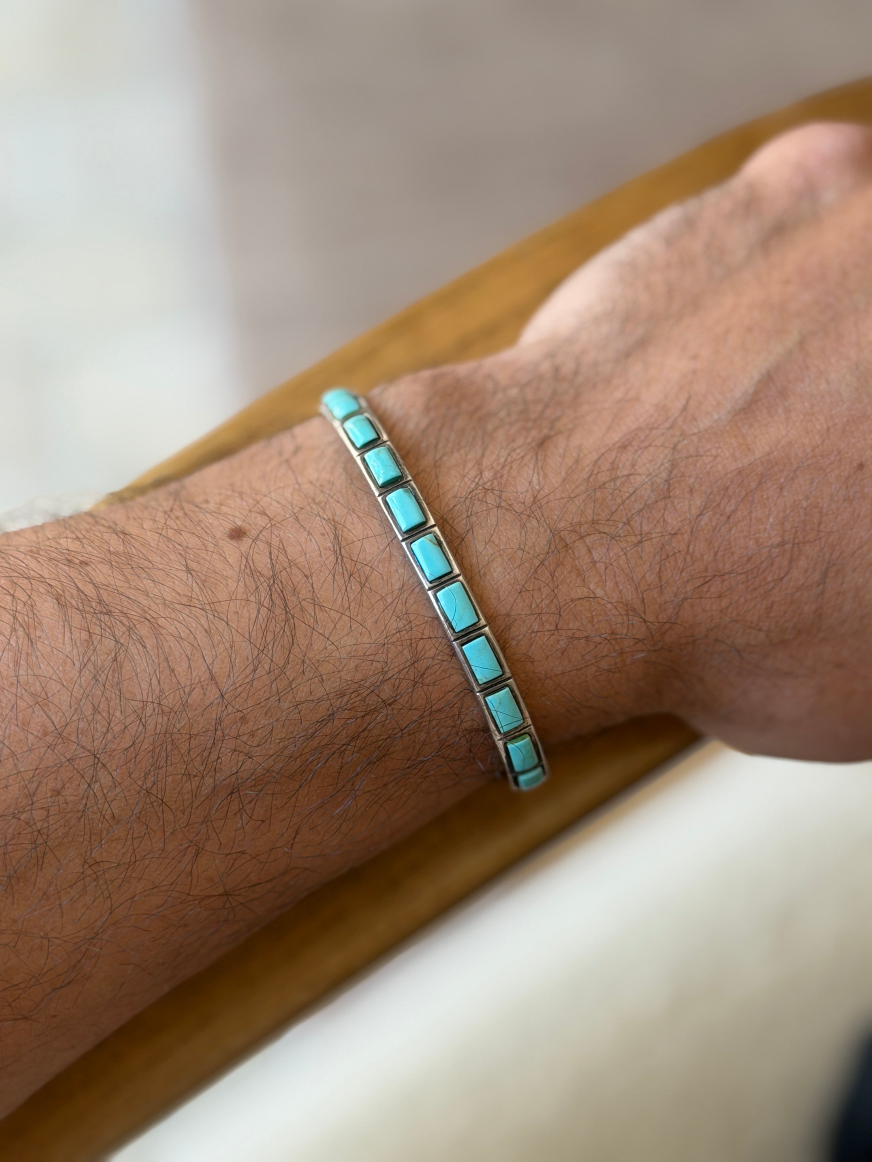 Vintage Navajo Sterling Silver Turquoise Channel Inlay Cuff Bracelet | Collectors Gene