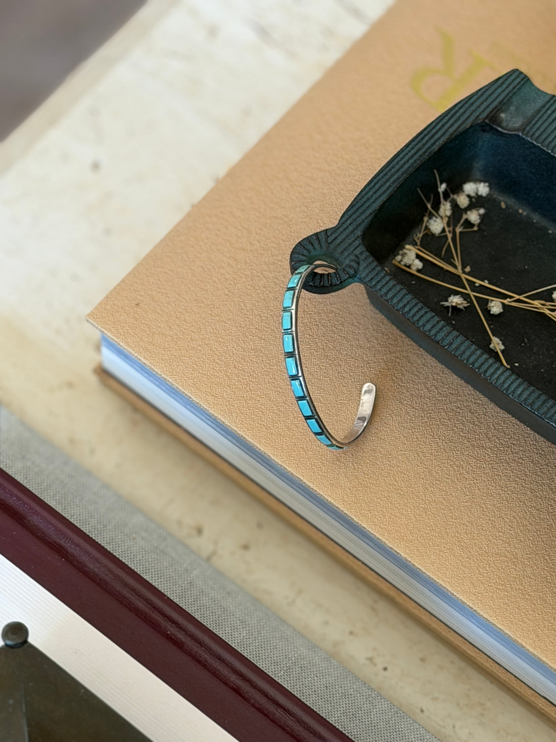 Vintage Navajo Sterling Silver Turquoise Channel Inlay Cuff Bracelet | Collectors Gene