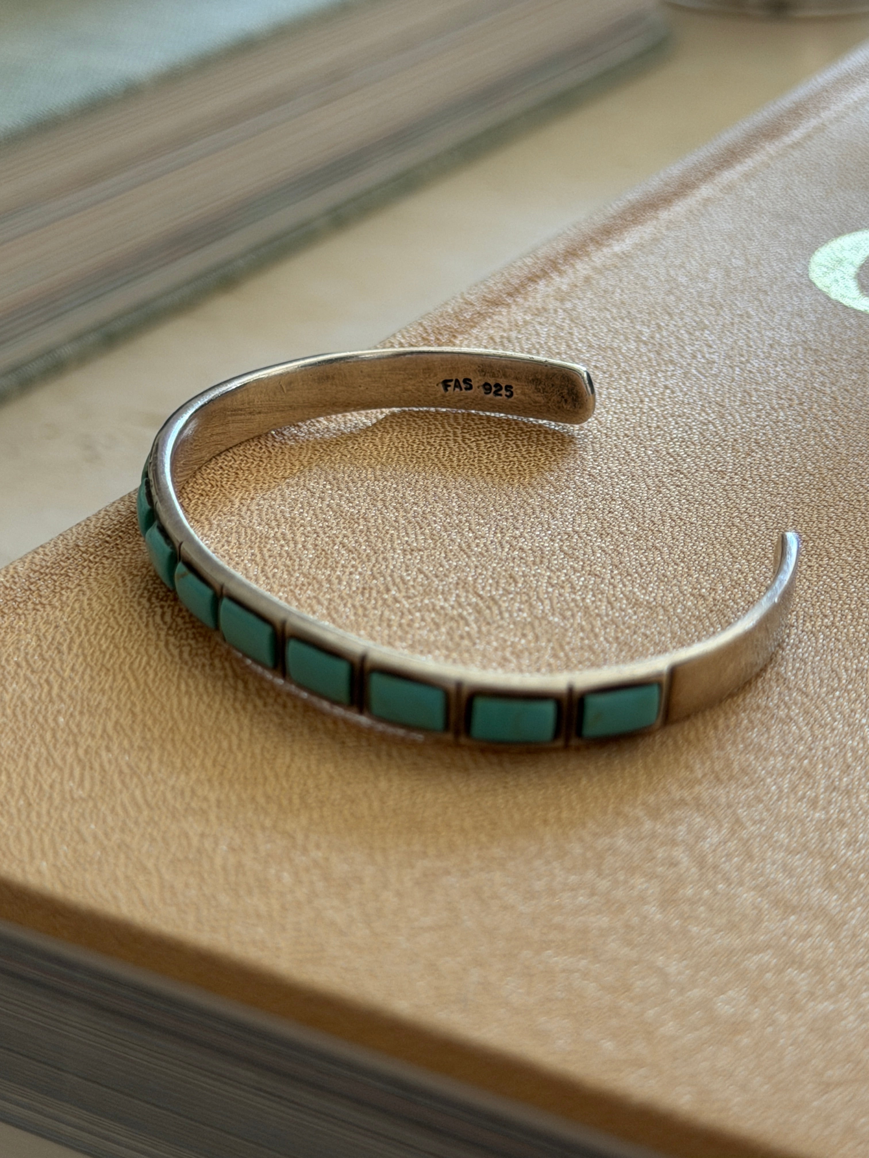 Vintage Navajo Sterling Silver Turquoise Channel Inlay Cuff Bracelet | Collectors Gene