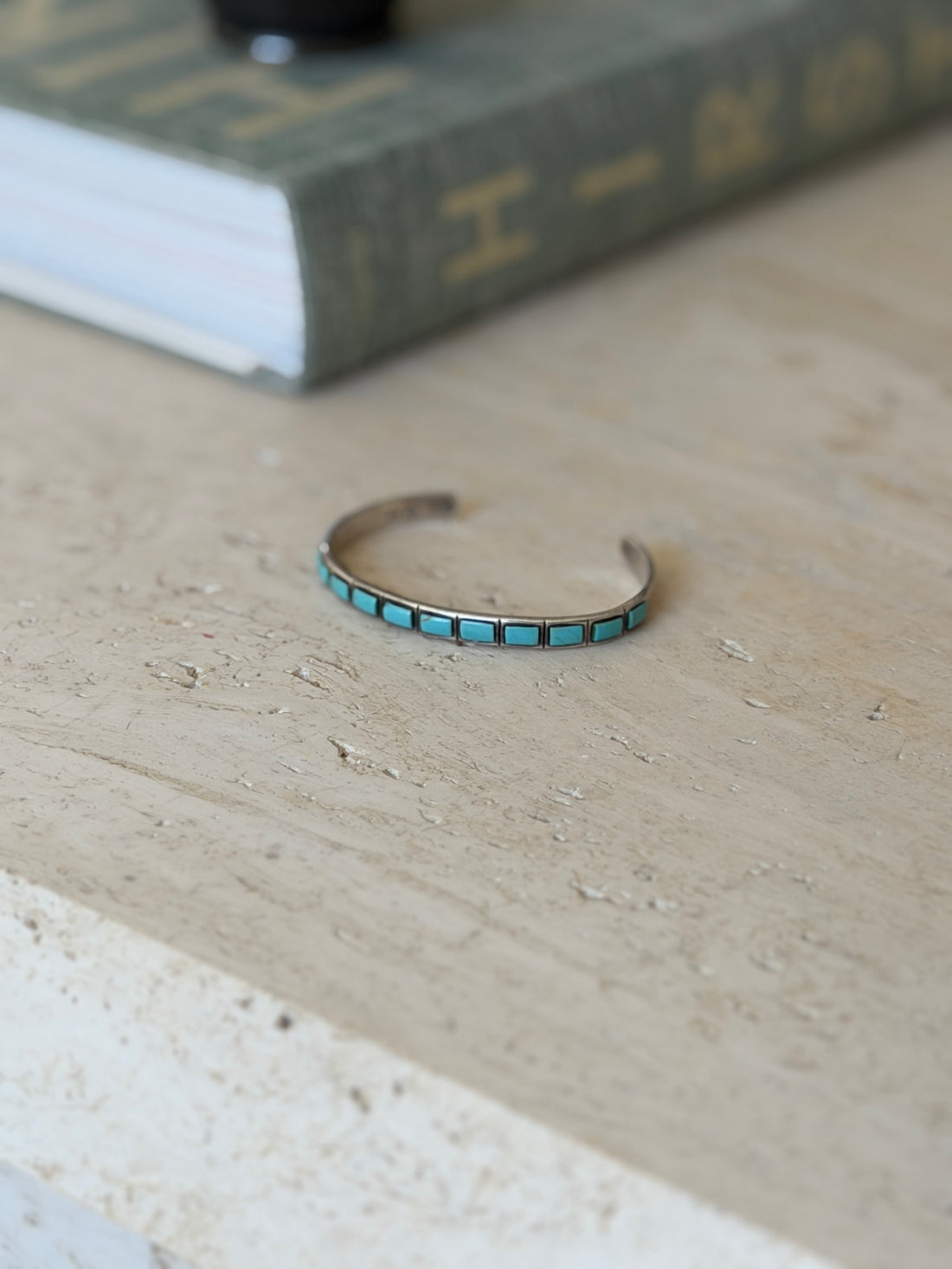 Vintage Navajo Sterling Silver Turquoise Channel Inlay Cuff Bracelet | Collectors Gene