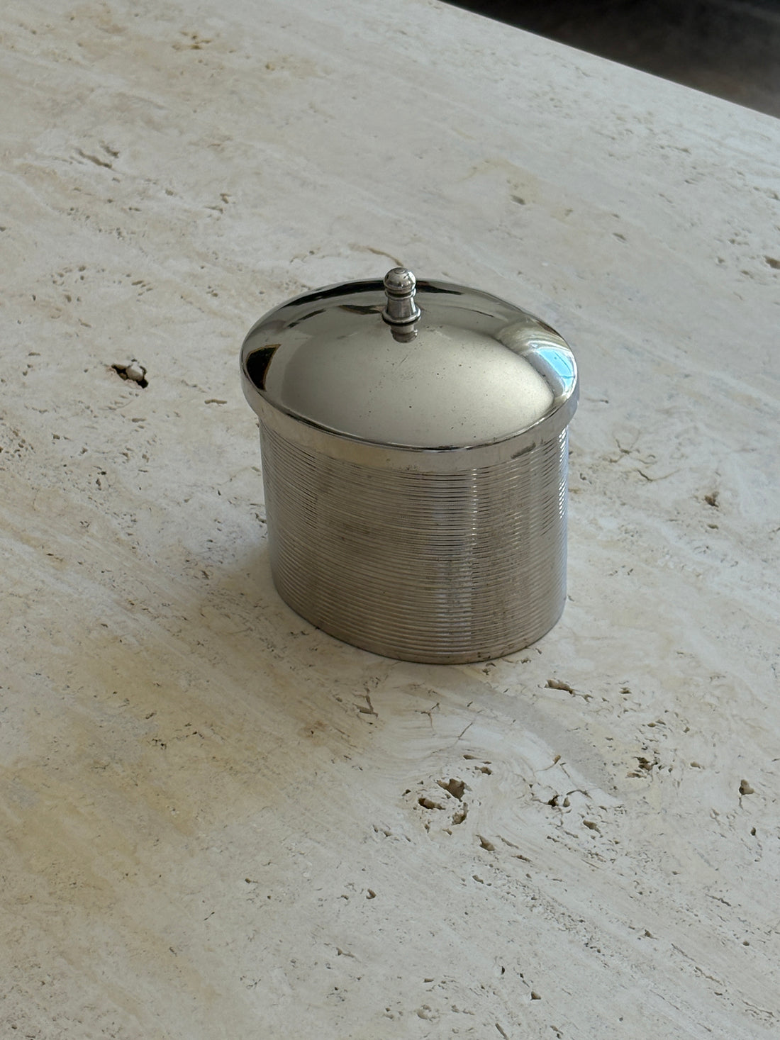 Vintage Ribbed Metal Oval Lidded Jar | Collectors Gene Collectibles