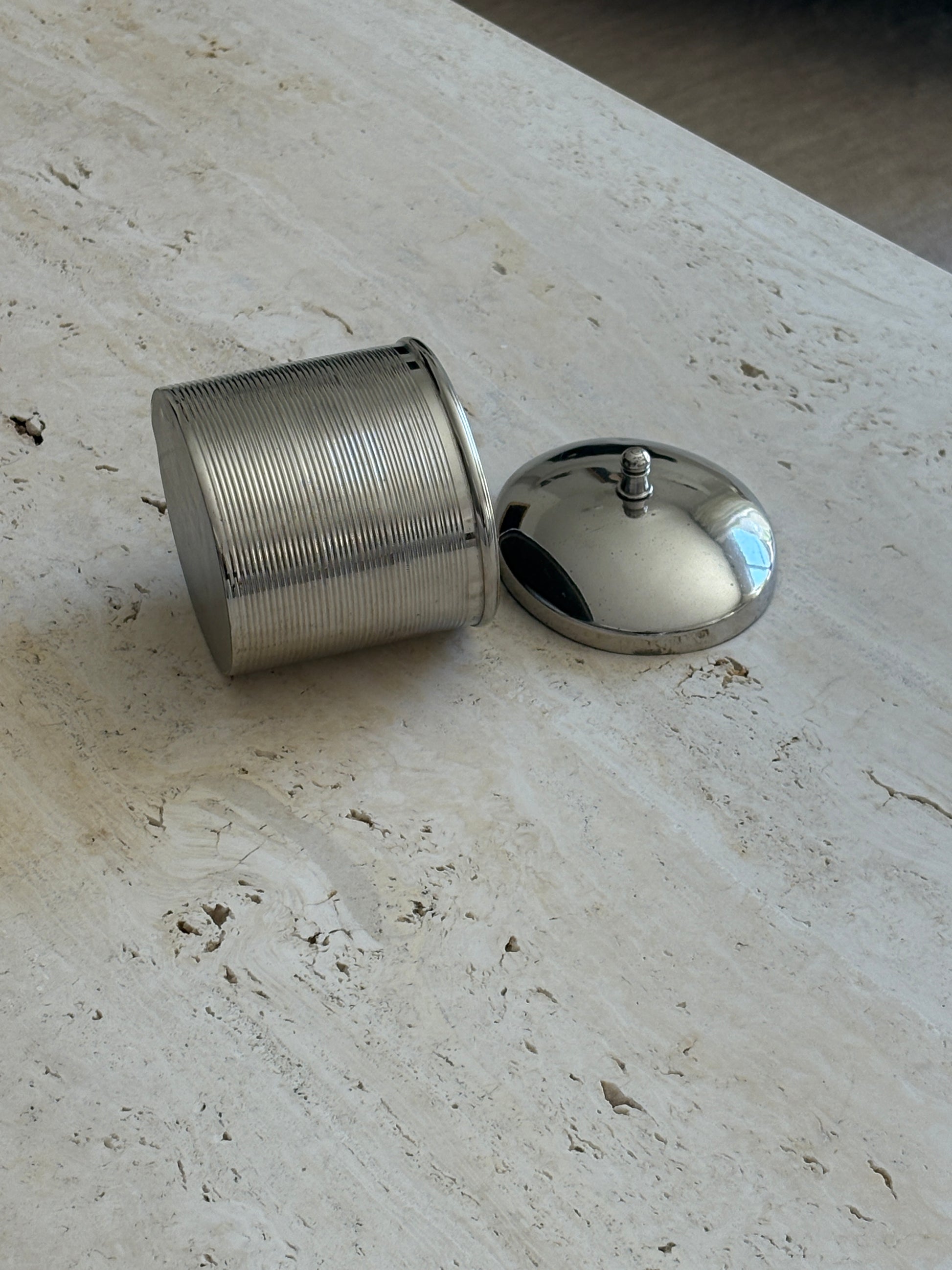 Vintage Ribbed Metal Oval Lidded Jar | Collectors Gene Collectibles