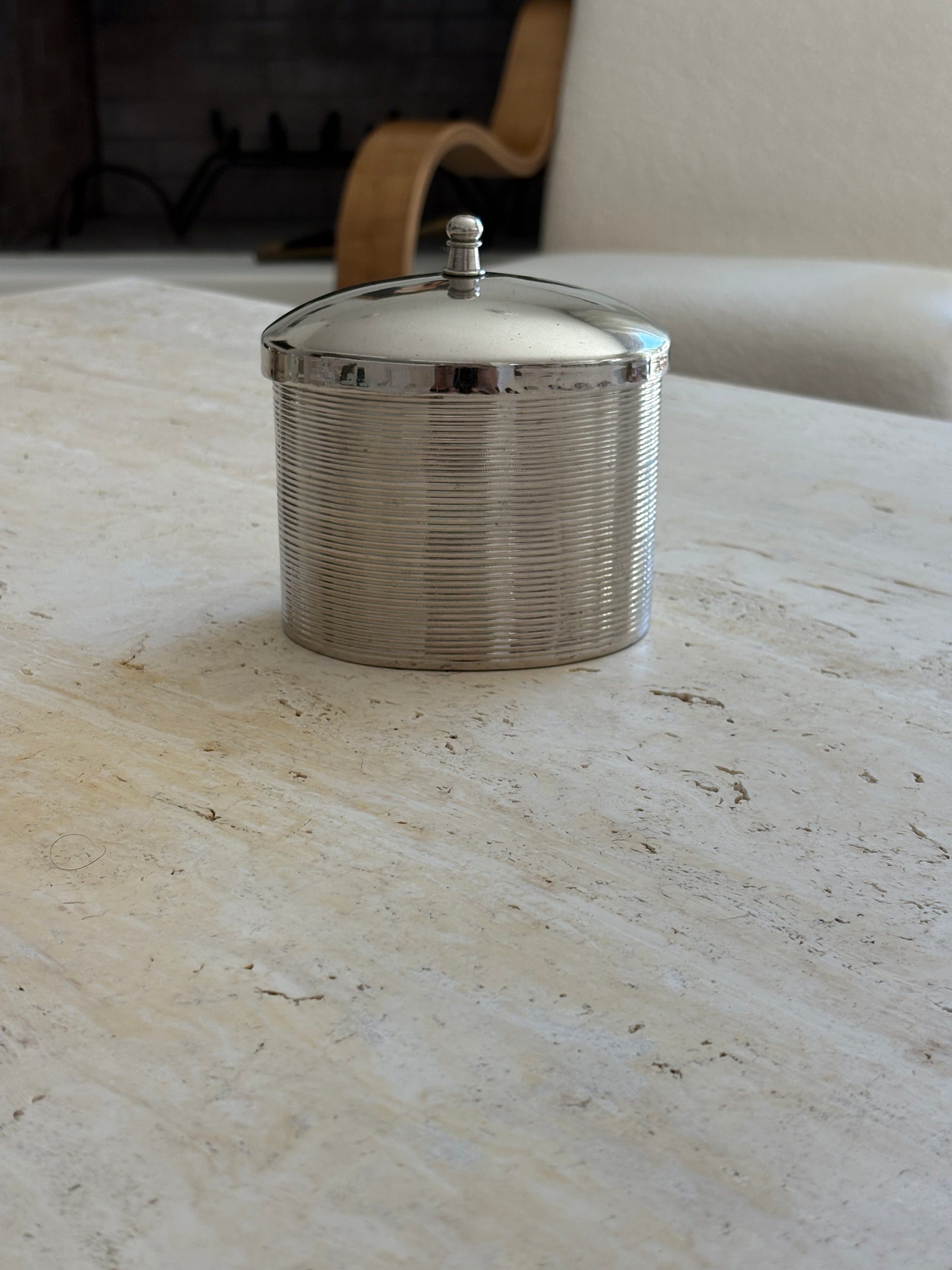 Vintage Ribbed Metal Oval Lidded Jar | Collectors Gene Collectibles