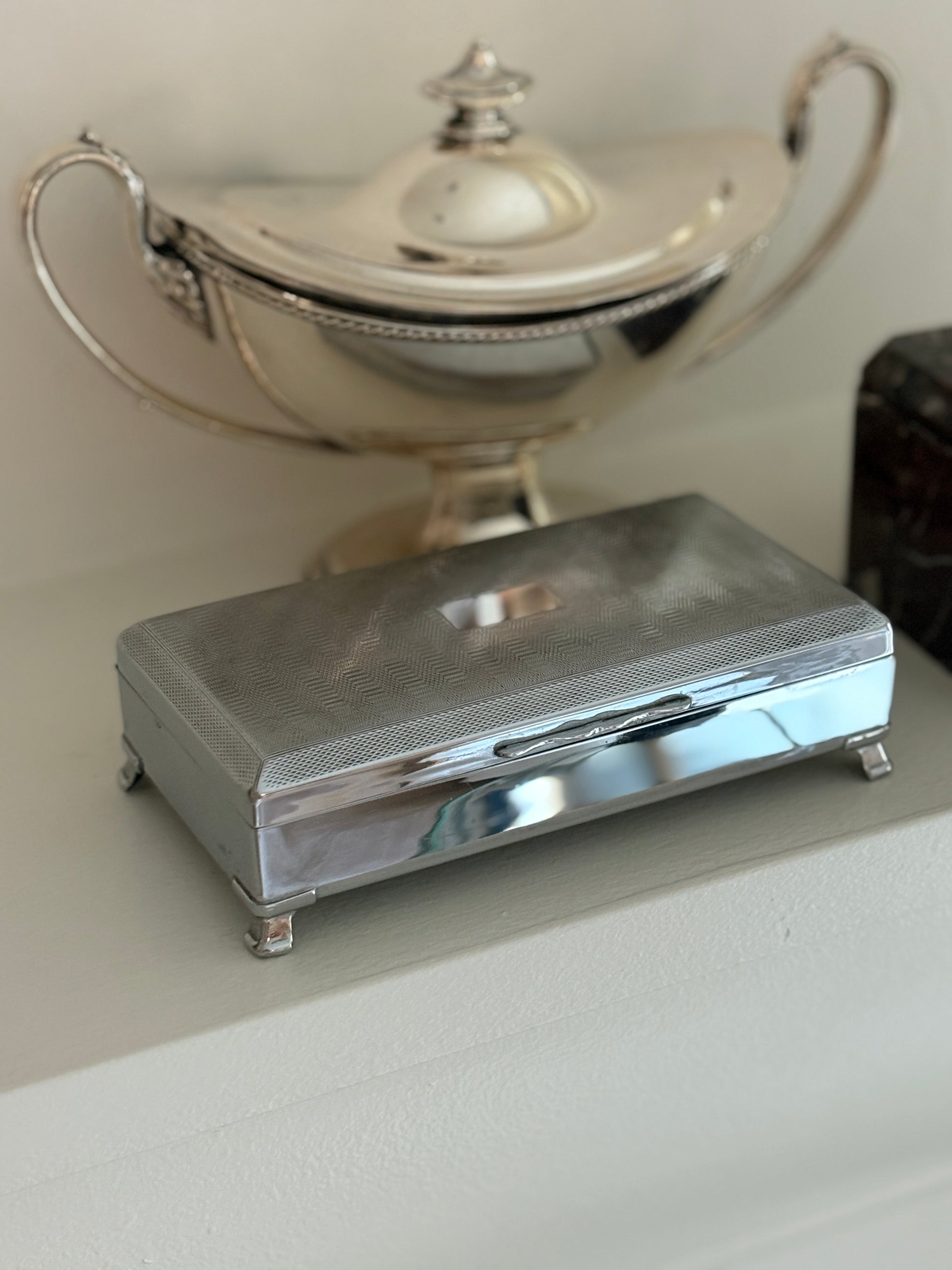 Vintage Silver-Plated Engine Turned Guilloche Humidor Box | Collectors Gene Rare Finds