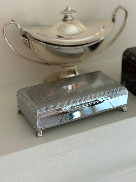 Vintage Silver-Plated Engine Turned Guilloche Humidor Box | Collectors Gene Rare Finds