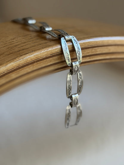 Vintage Sterling Silver Concho Stamped Link Bracelet | Collectors Gene