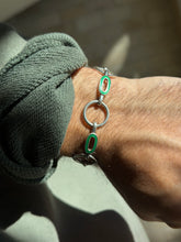 Vintage Sterling Silver Green Enamel Modernist Round Link Bracelet | Collectors Gene