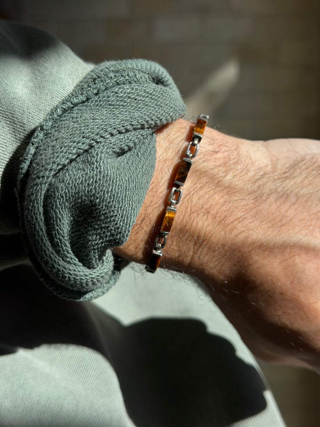 Vintage Sterling Silver Tigers Eye Stone Link Bracelet | Collectors Gene