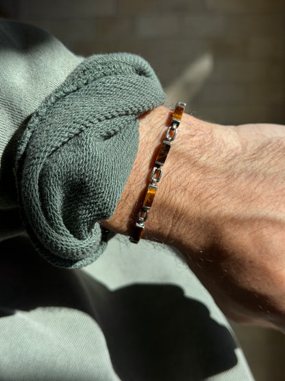 Vintage Sterling Silver Tigers Eye Stone Link Bracelet | Collectors Gene