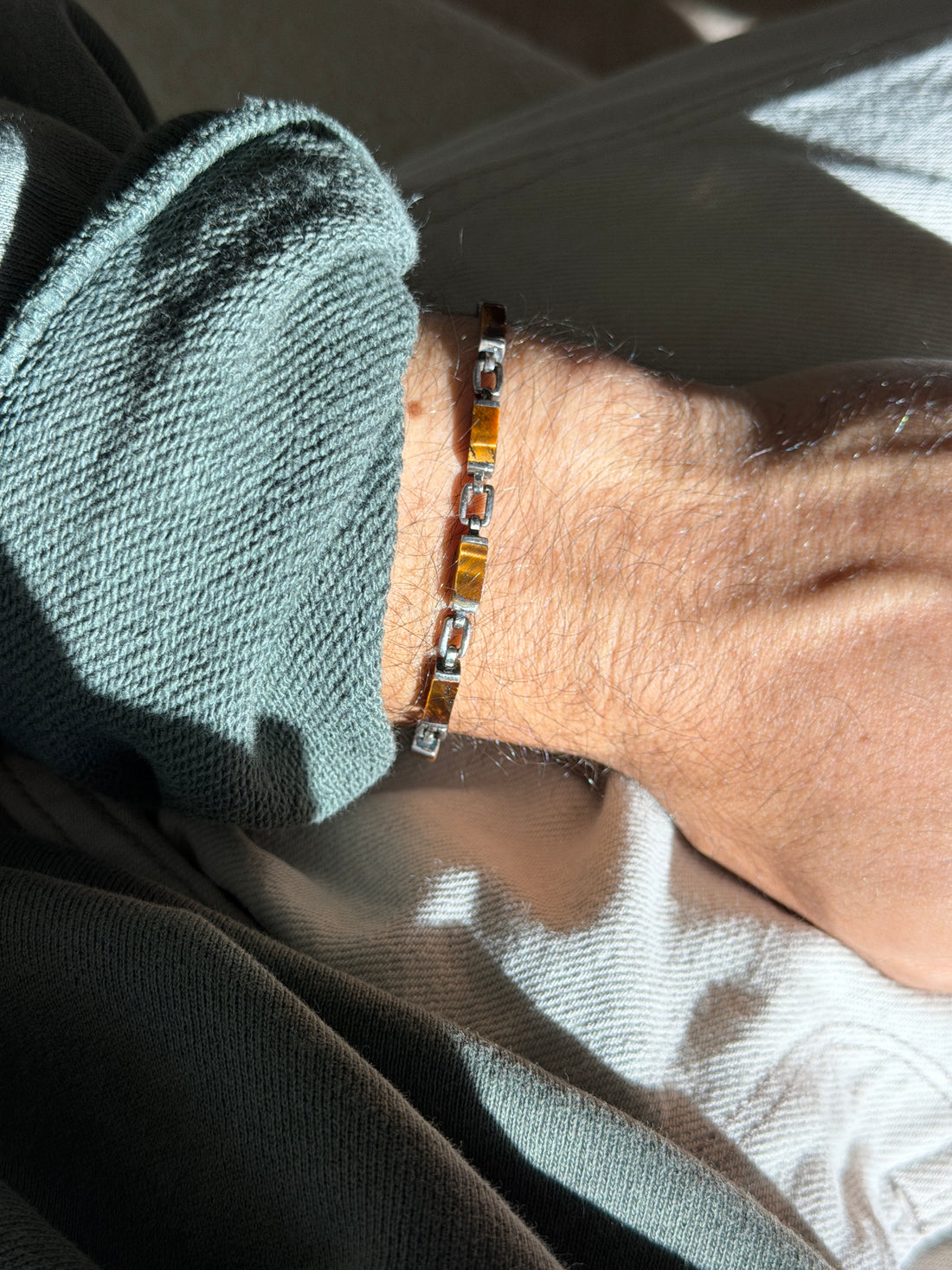 Vintage Sterling Silver Tigers Eye Stone Link Bracelet | Collectors Gene