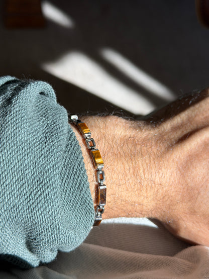 Vintage Sterling Silver Tigers Eye Stone Link Bracelet | Collectors Gene