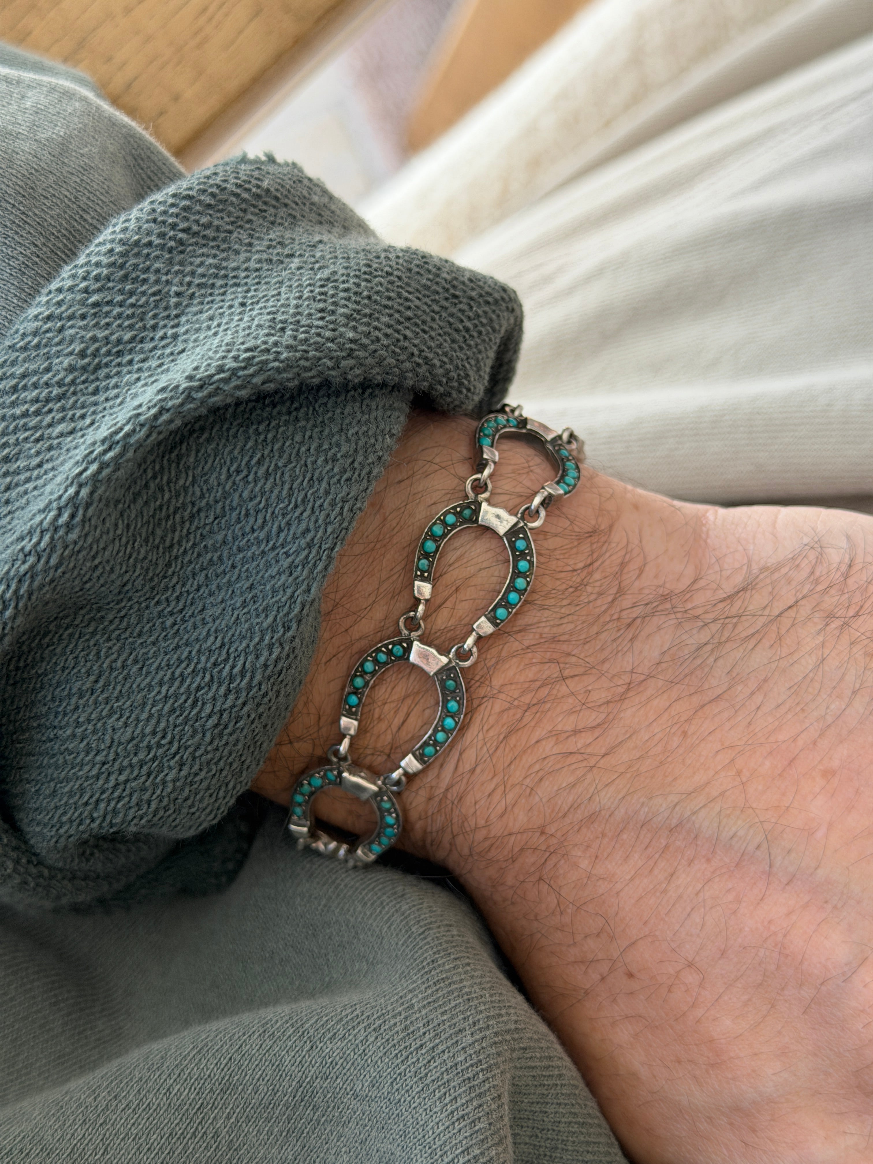 Vintage Sterling Silver Turquoise Horseshoe Link Bracelet | Collectors Gene
