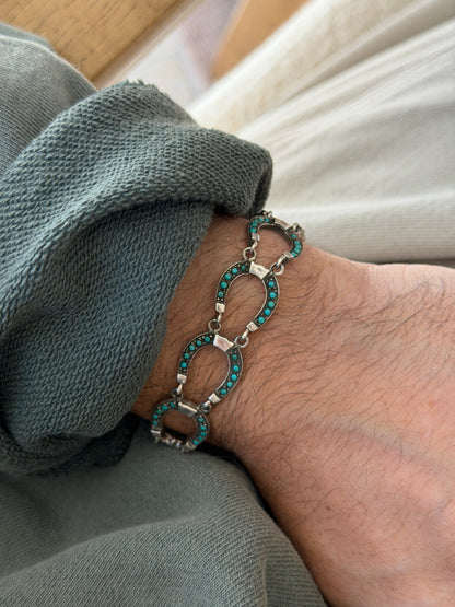 Vintage Sterling Silver Turquoise Horseshoe Link Bracelet | Collectors Gene