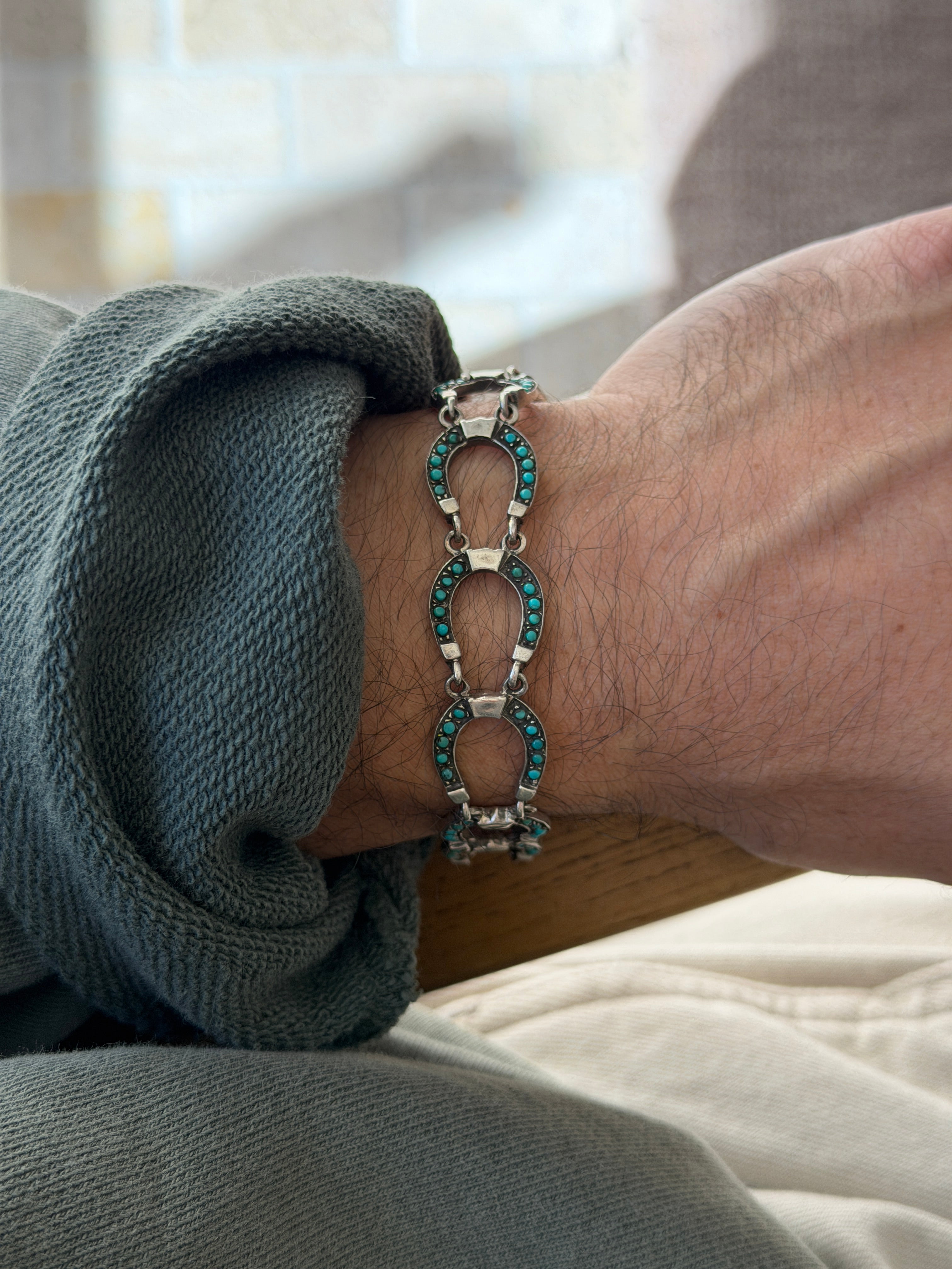 Vintage Sterling Silver Turquoise Horseshoe Link Bracelet | Collectors Gene