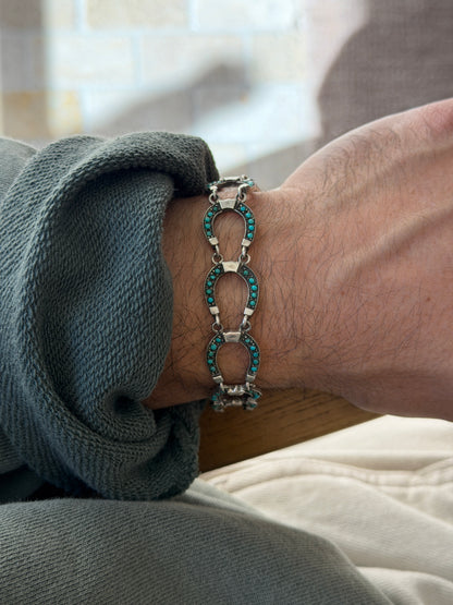 Vintage Sterling Silver Turquoise Horseshoe Link Bracelet | Collectors Gene