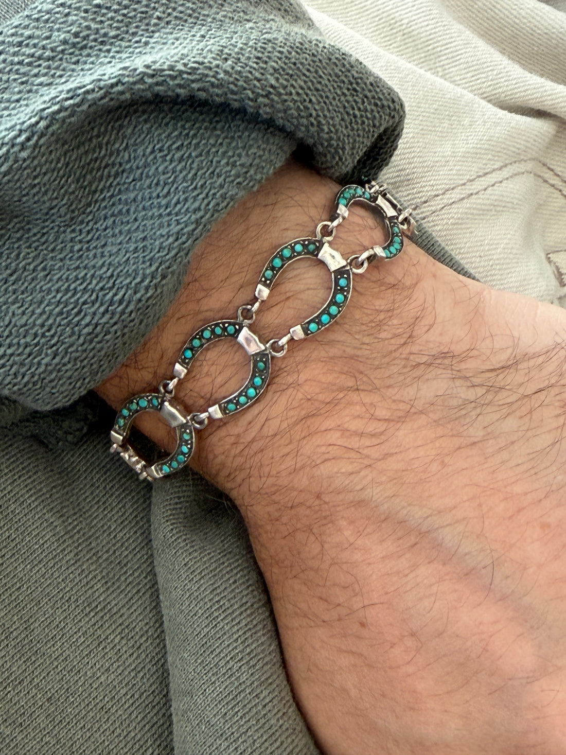 Vintage Sterling Silver Turquoise Horseshoe Link Bracelet | Collectors Gene