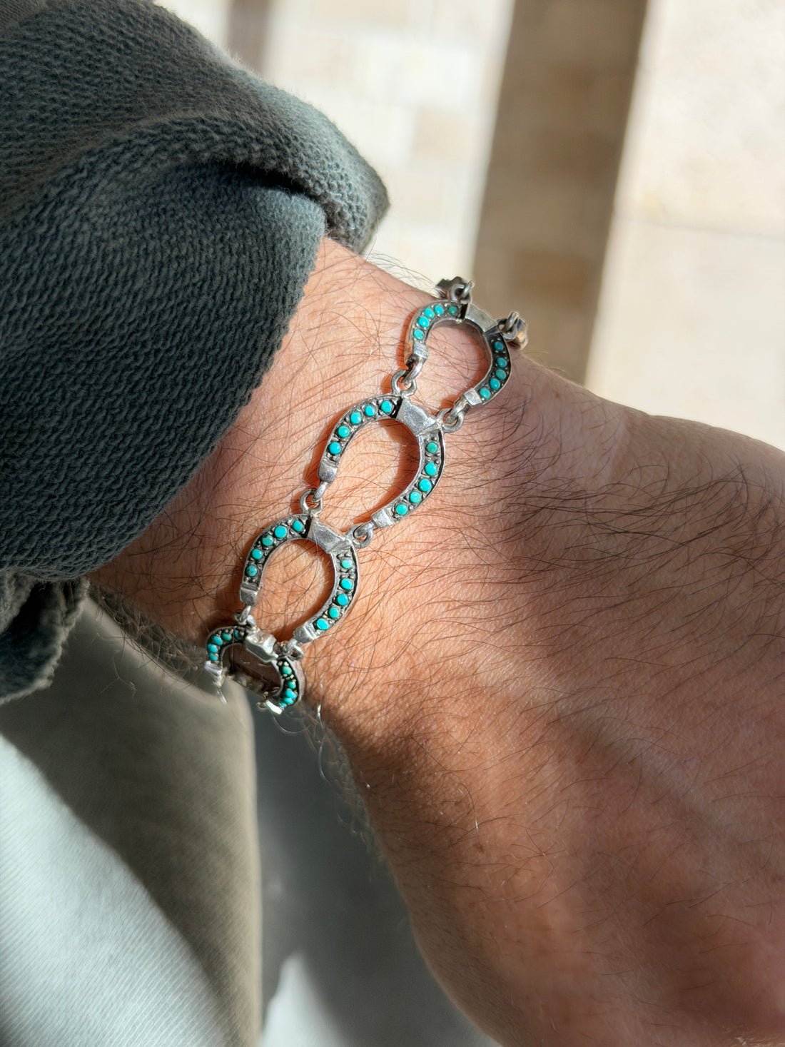 Vintage Sterling Silver Turquoise Horseshoe Link Bracelet | Collectors Gene