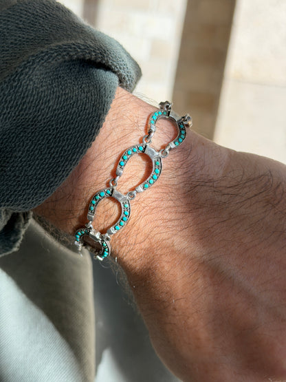 Vintage Sterling Silver Turquoise Horseshoe Link Bracelet | Collectors Gene