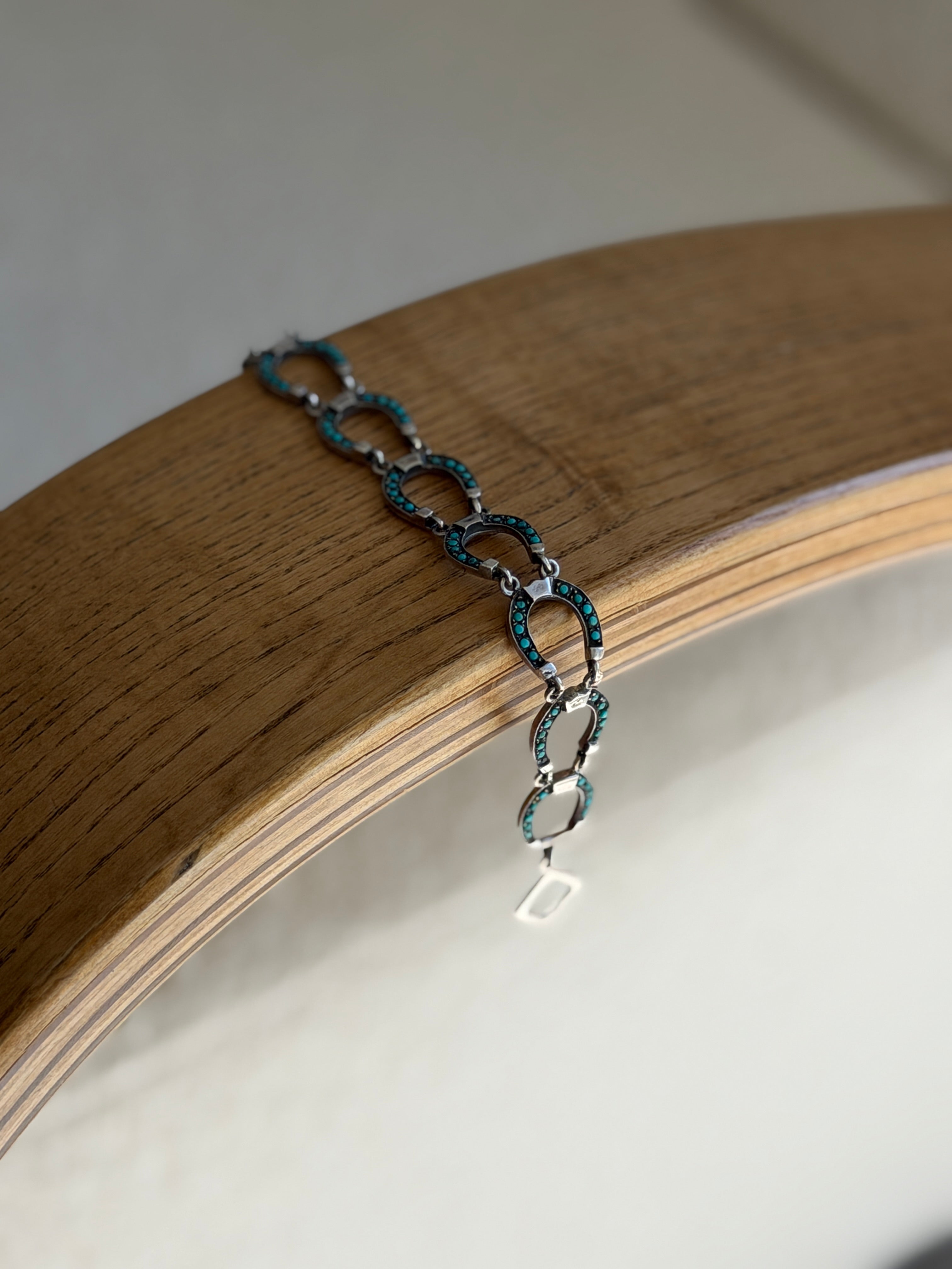 Vintage Sterling Silver Turquoise Horseshoe Link Bracelet | Collectors Gene