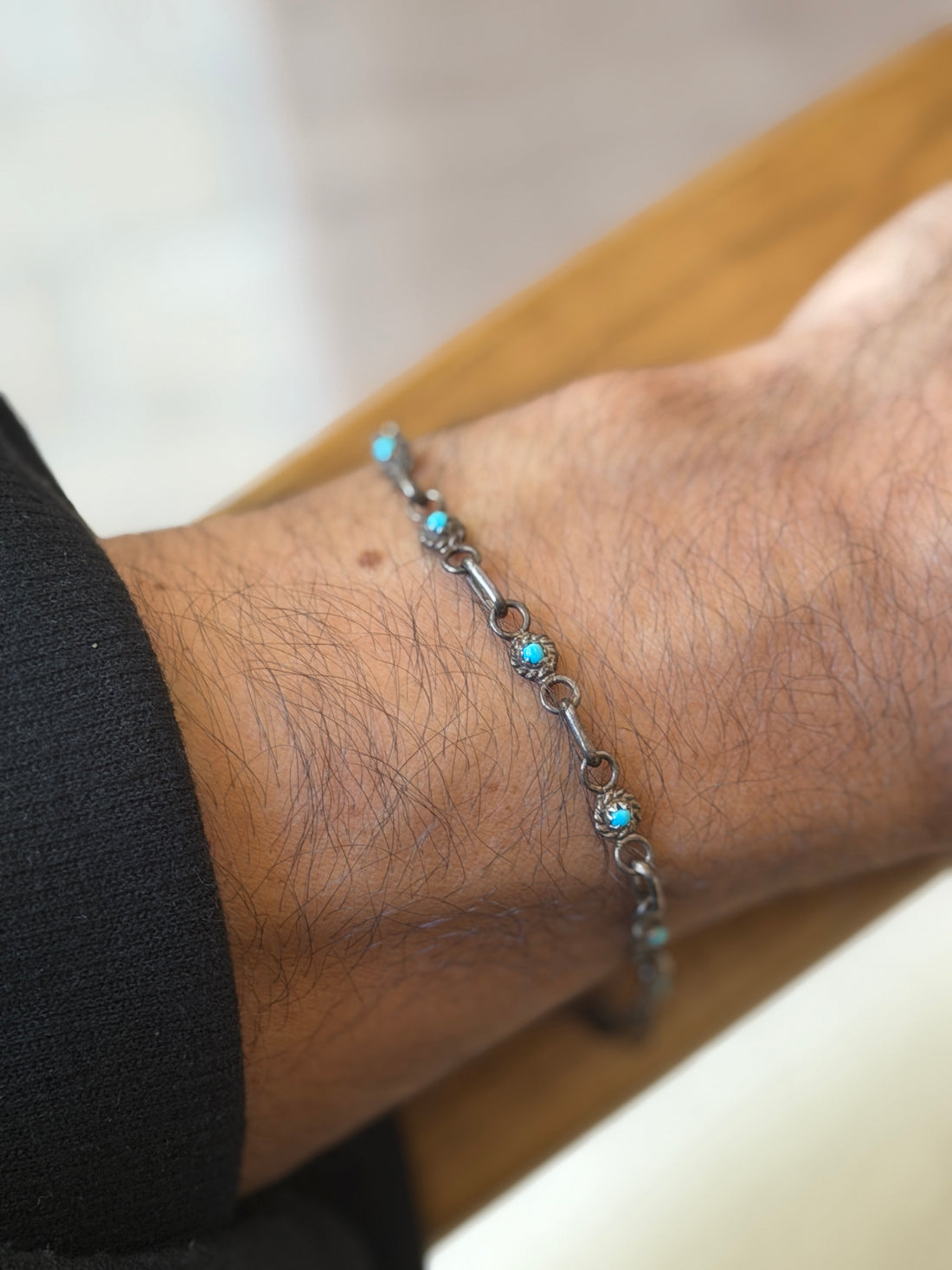 Vintage Sterling Silver Turquoise Station Link Bracelet | Collectors Gene