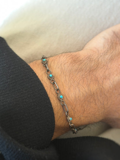 Vintage Sterling Silver Turquoise Station Link Bracelet | Collectors Gene