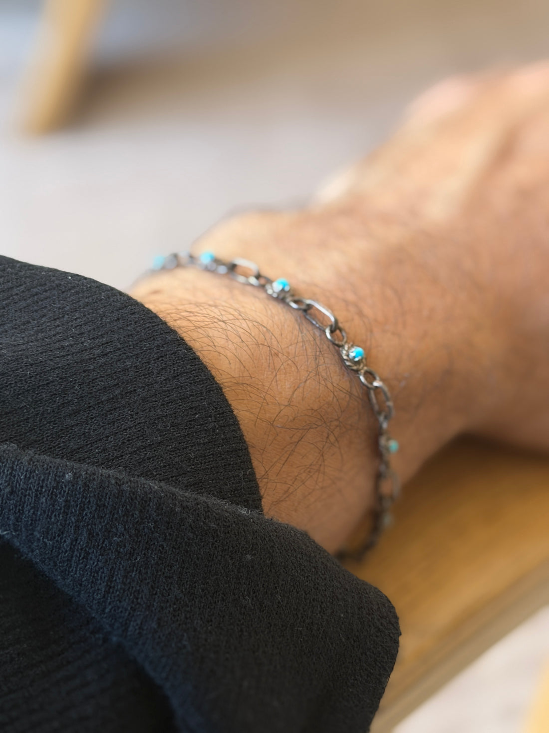 Vintage Sterling Silver Turquoise Station Link Bracelet | Collectors Gene