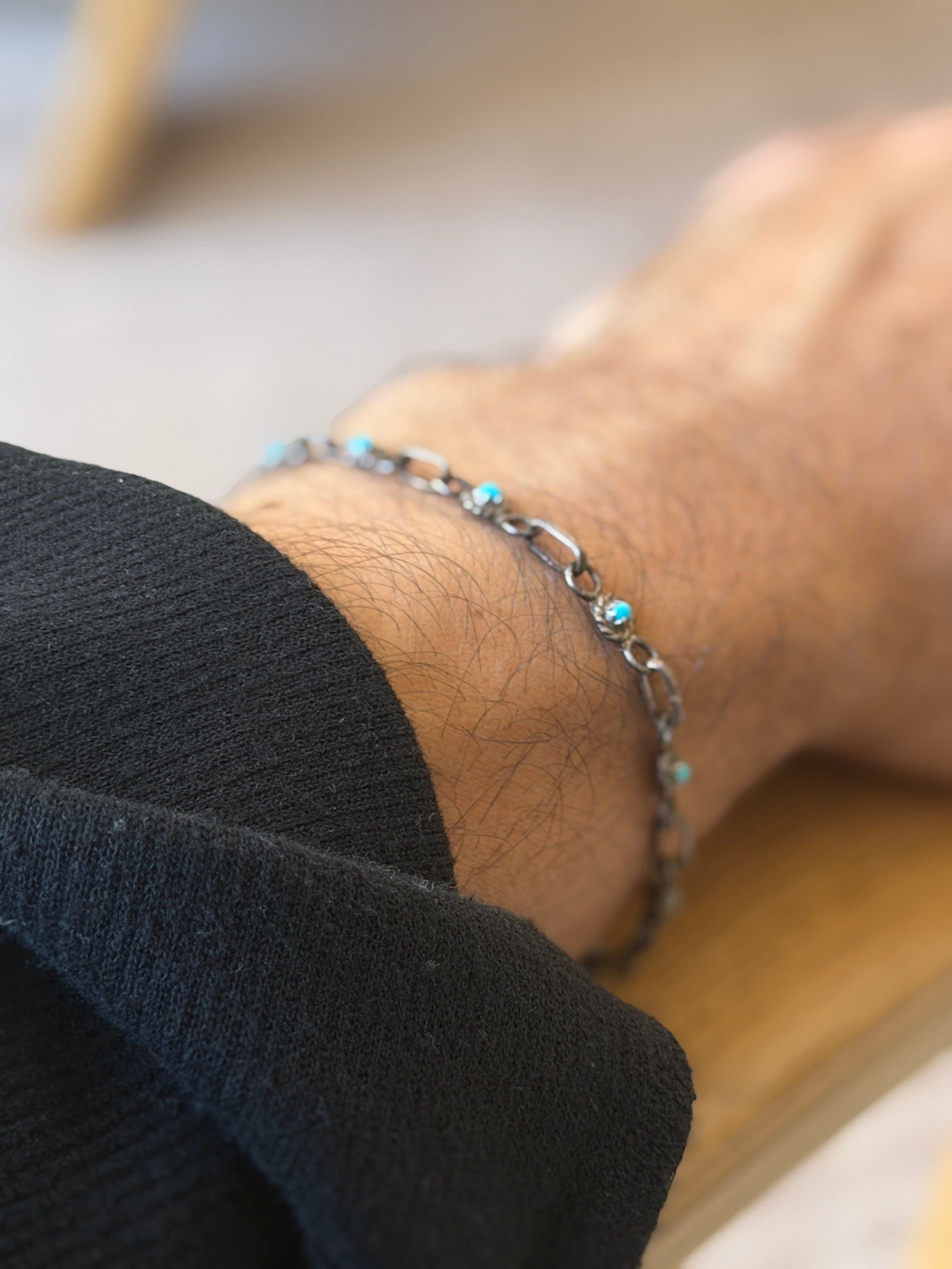 Vintage Sterling Silver Turquoise Station Link Bracelet | Collectors Gene