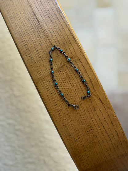 Vintage Sterling Silver Turquoise Station Link Bracelet | Collectors Gene