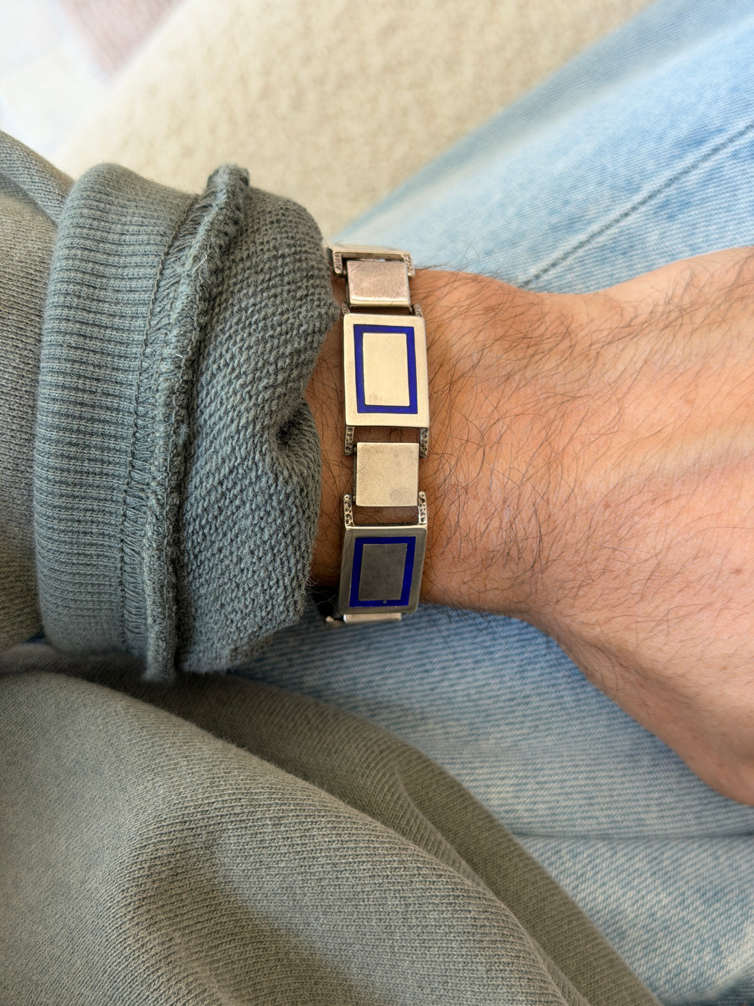 Vintage UnoAErre Sterling Silver Blue Enamel Bracelet | Collectors Gene