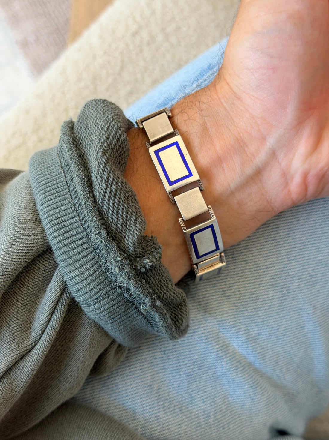 Vintage UnoAErre Sterling Silver Blue Enamel Bracelet | Collectors Gene
