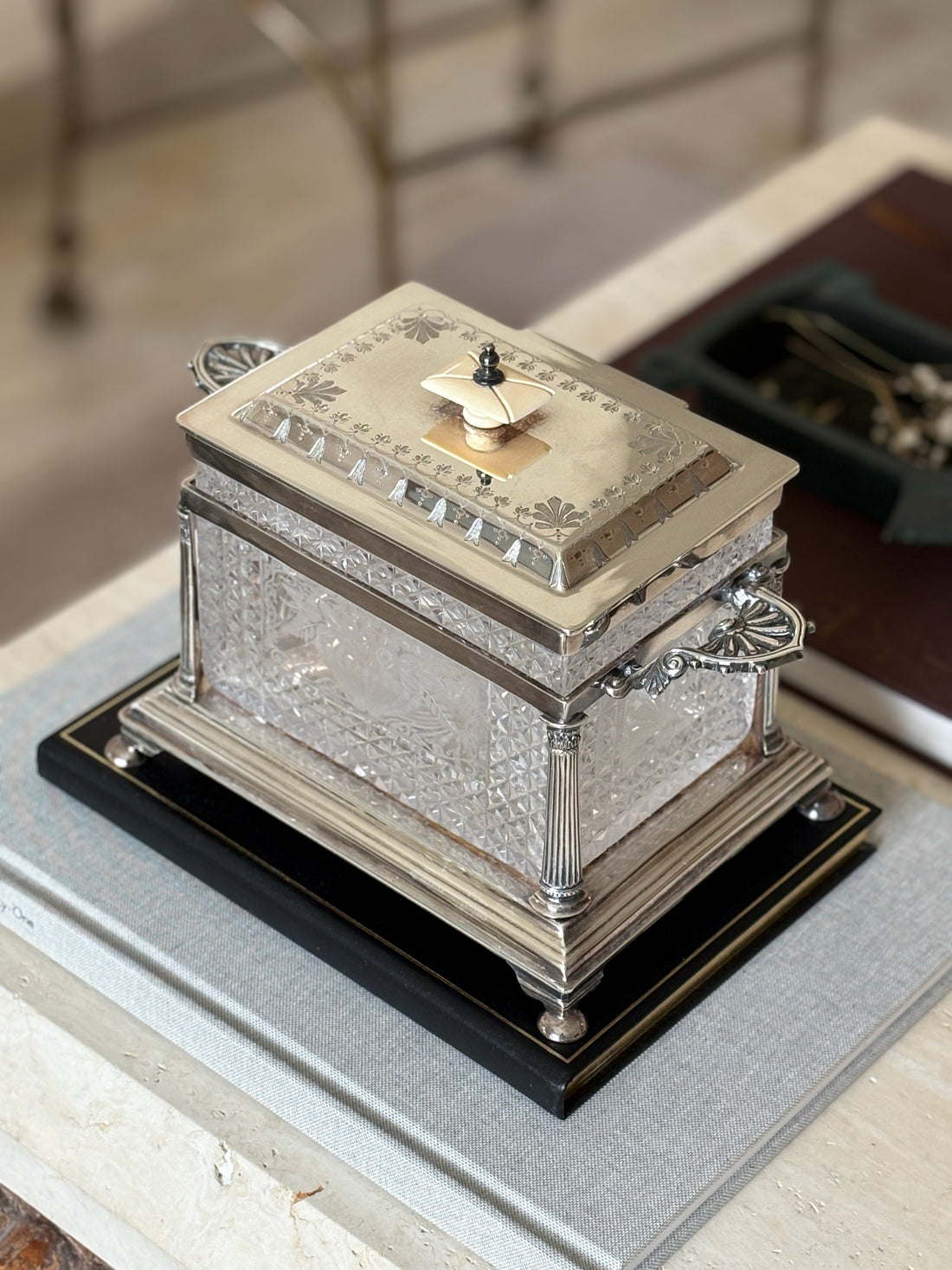 Walker &amp; Hall Sheffield Silver Plate &amp; Cut Glass Biscuit Box | Collectors Gene