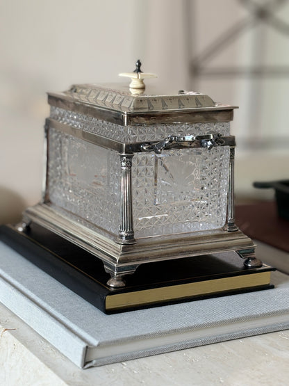 Walker &amp; Hall Sheffield Silver Plate &amp; Cut Glass Biscuit Box | Collectors Gene