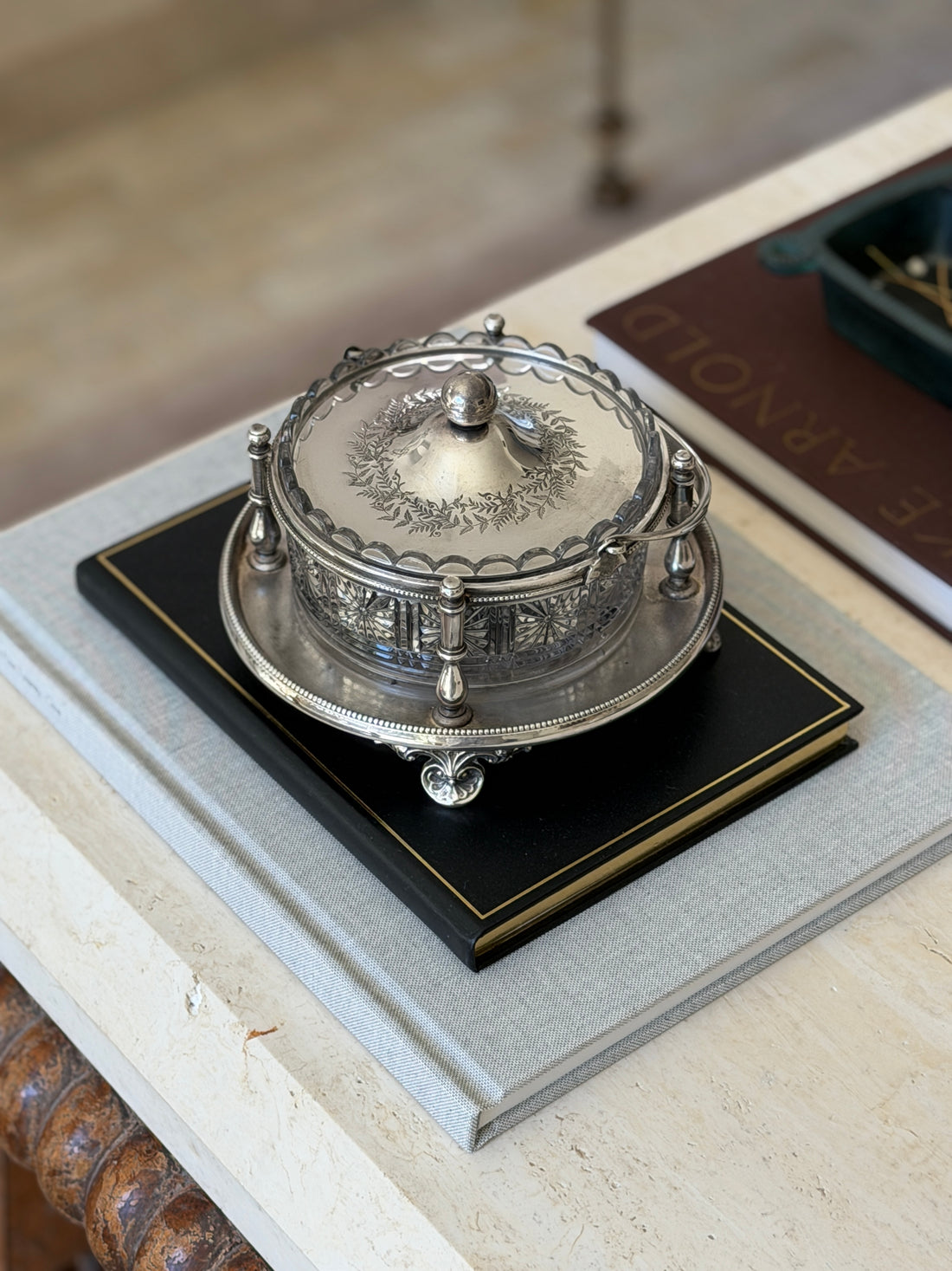 Walker &amp; Hall Silver Plate &amp; Cut Glass Biscuit Box –  Sheffield c. 1900