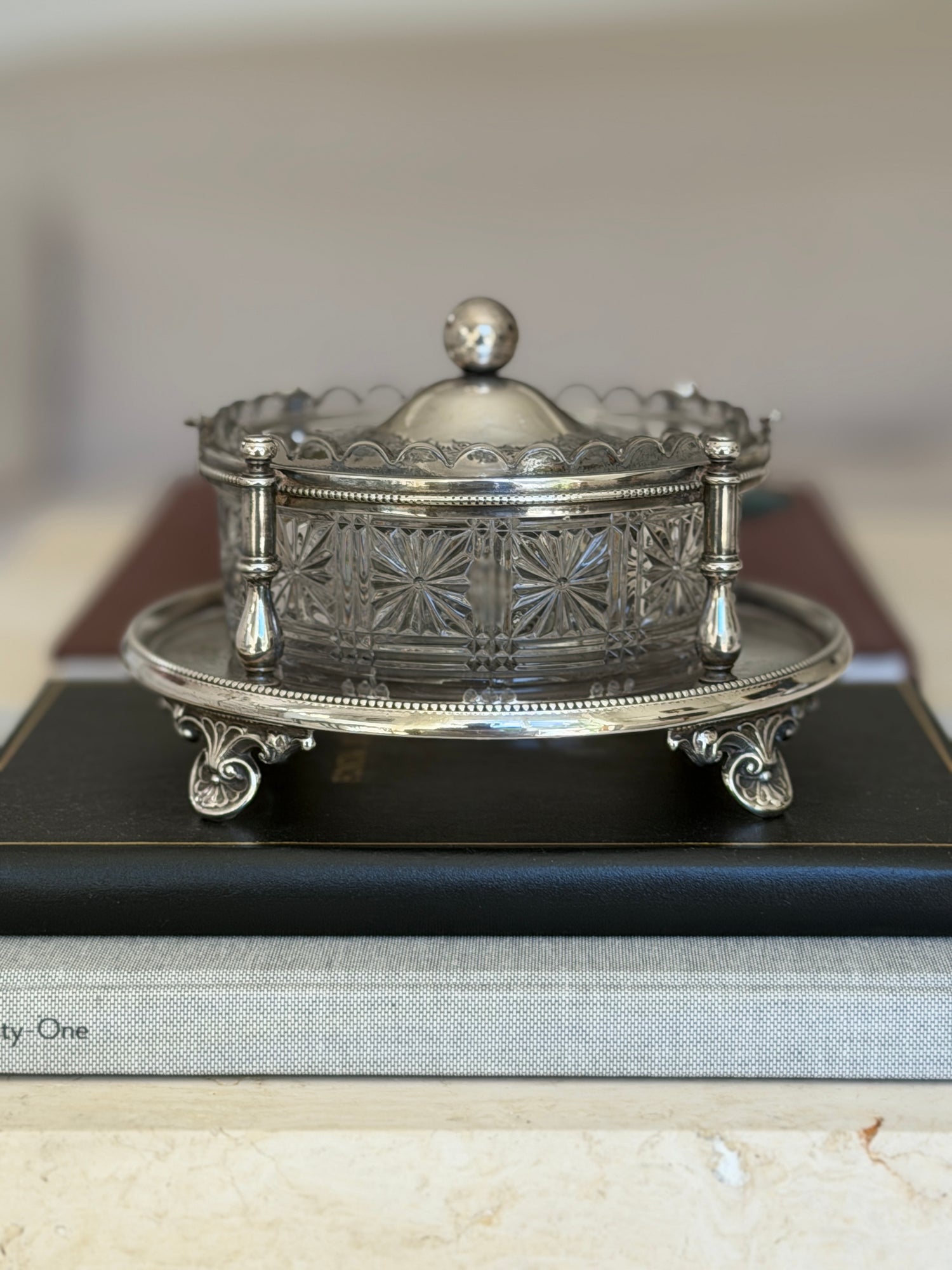 Walker &amp; Hall Silver Plate &amp; Cut Glass Biscuit Box –  Sheffield c. 1900