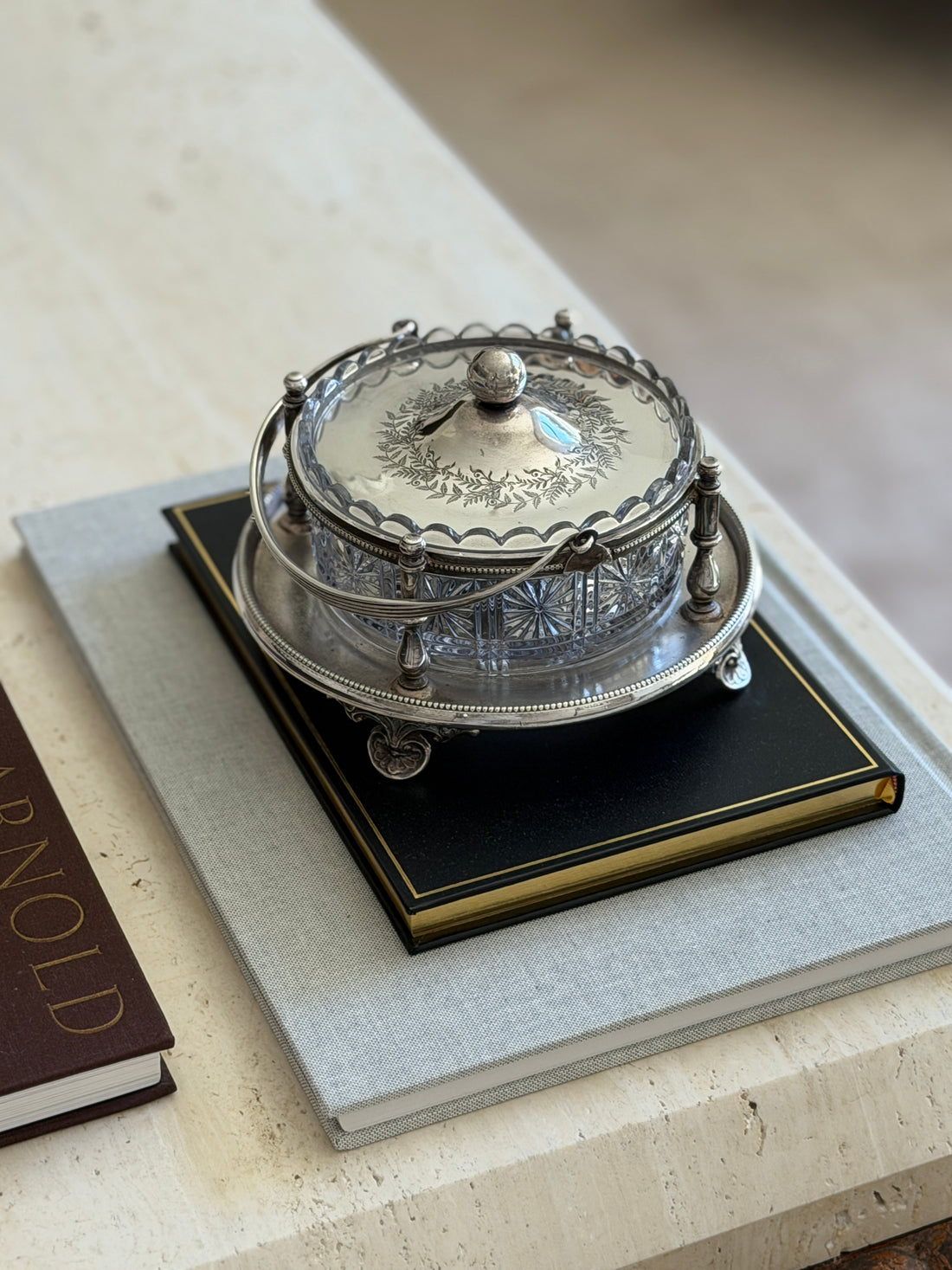 Walker &amp; Hall Silver Plate &amp; Cut Glass Biscuit Box –  Sheffield c. 1900