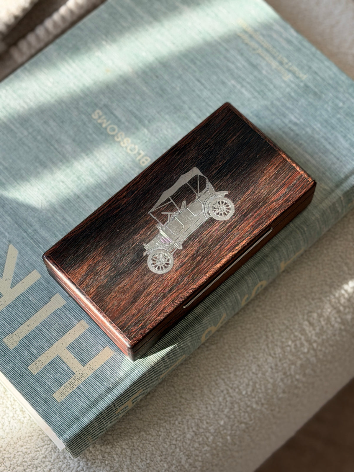 Wood Box with Silver Inlaid Automobile - Denmark | Collectors Gene