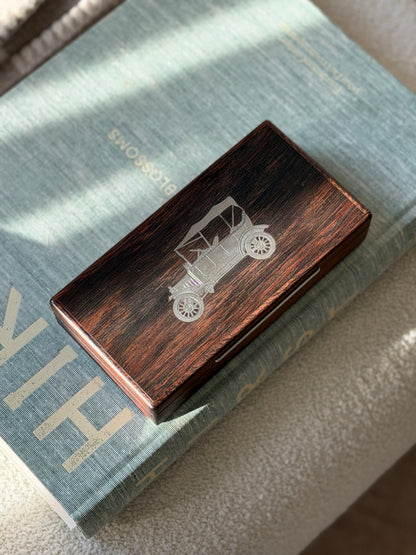 Wood Box with Silver Inlaid Automobile - Denmark | Collectors Gene