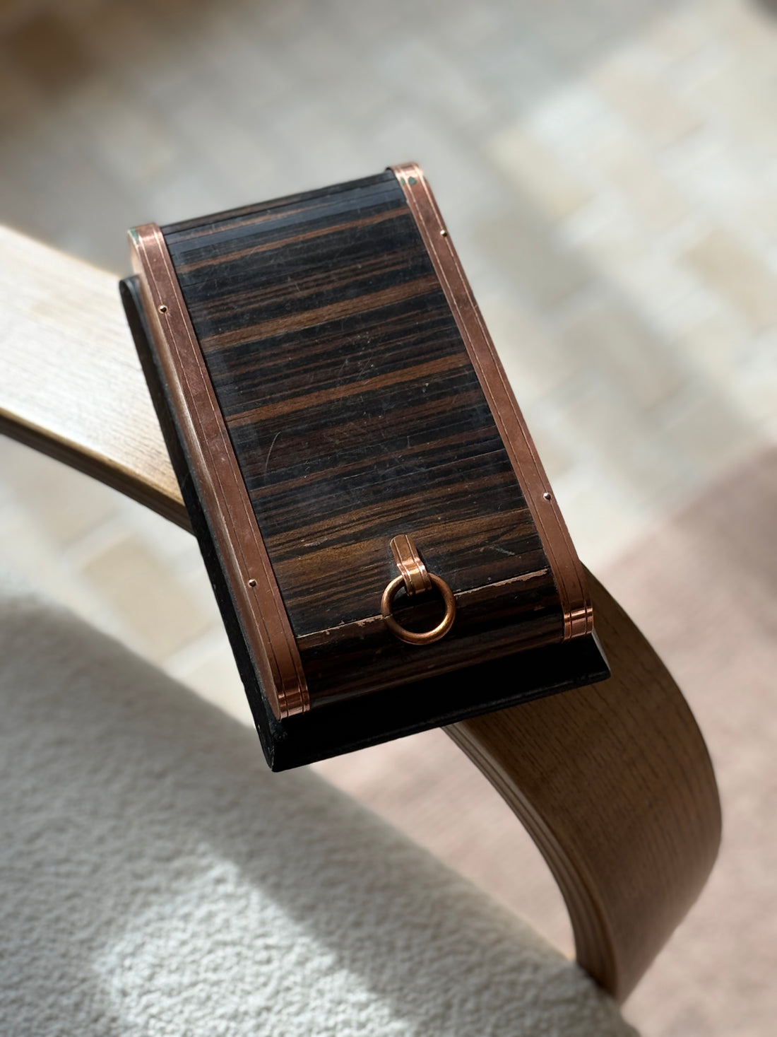 Wood &amp; Copper Roll-Top Bauhaus Box - France c. 1930s | Collectors Gene