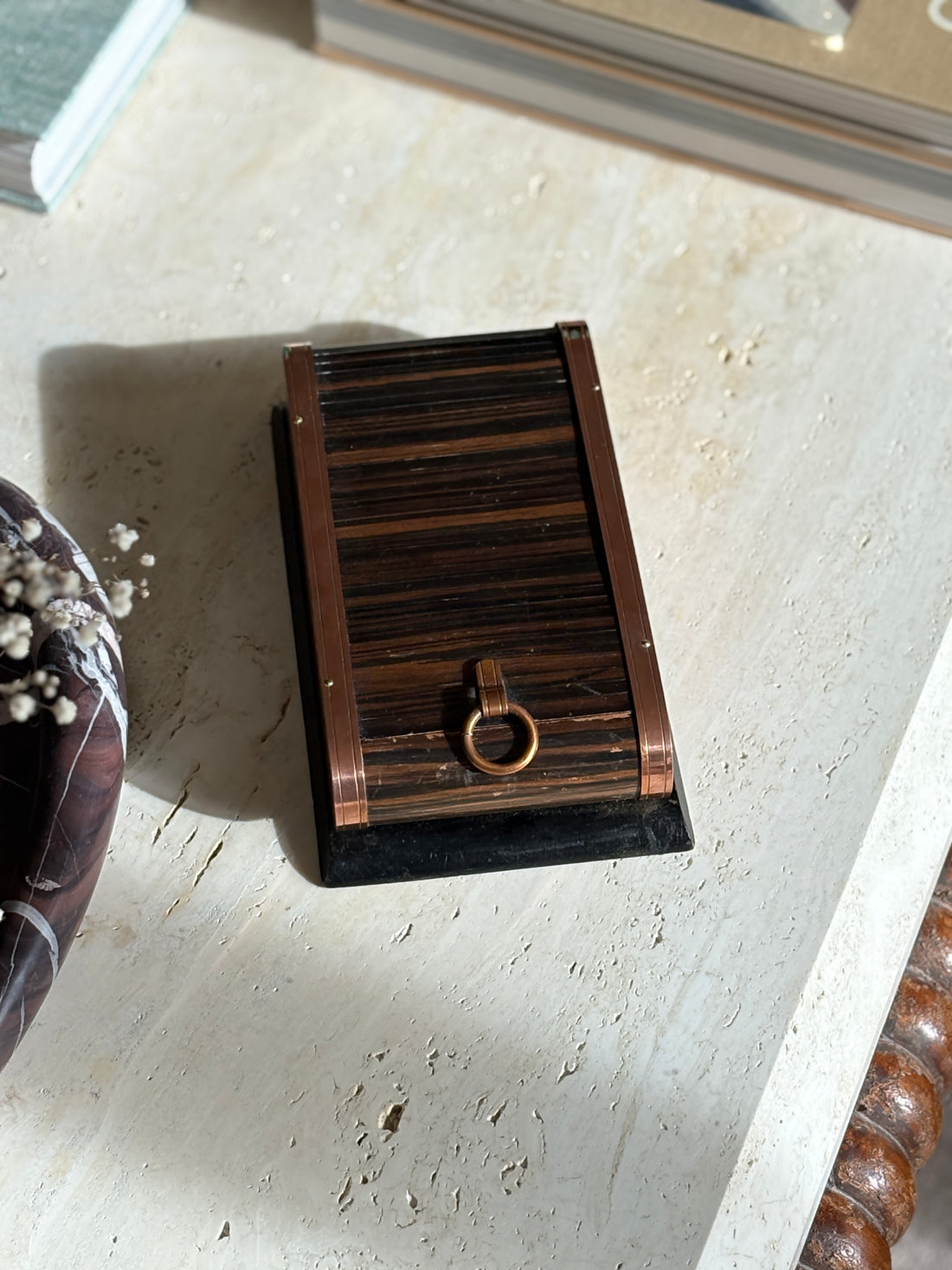 Wood &amp; Copper Roll-Top Bauhaus Box - France c. 1930s | Collectors Gene