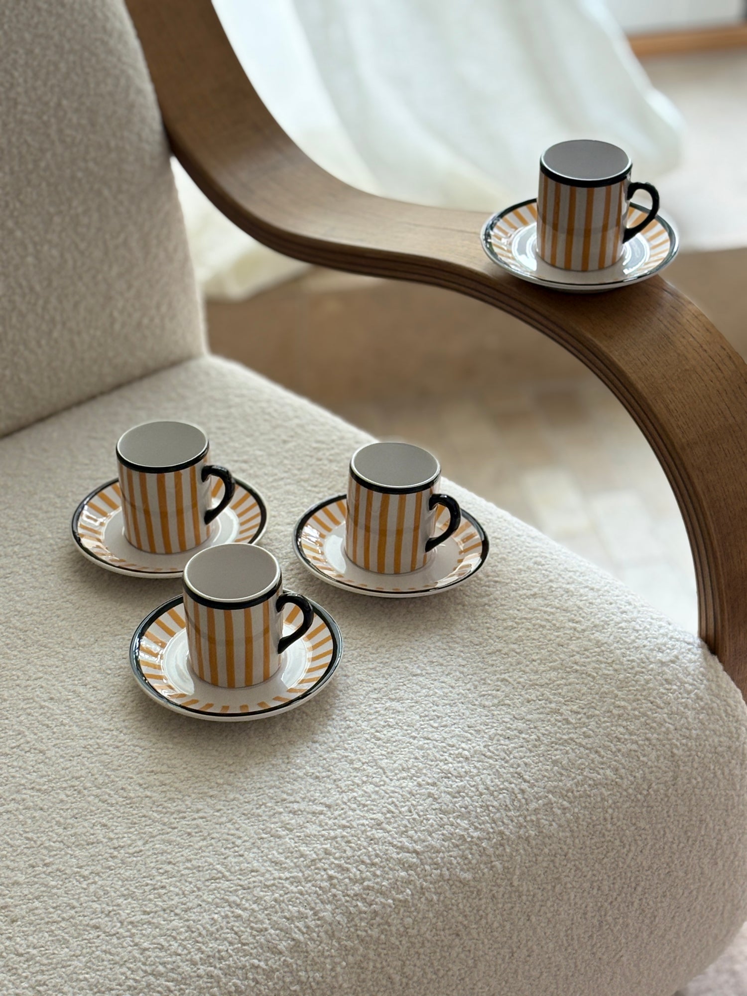 Yellow Stripe Demitasse Espresso Cups for Bonwit Teller - Made in Italy - Set of 4 | Collectors Gene