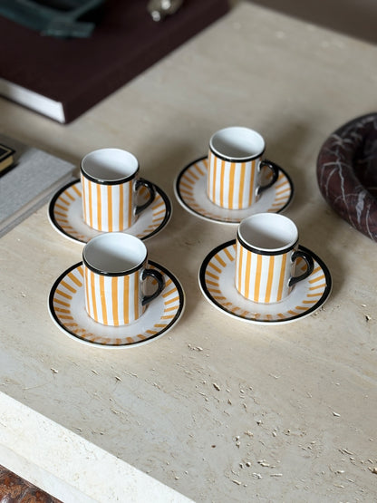 Yellow Stripe Demitasse Espresso Cups for Bonwit Teller - Made in Italy - Set of 4 | Collectors Gene