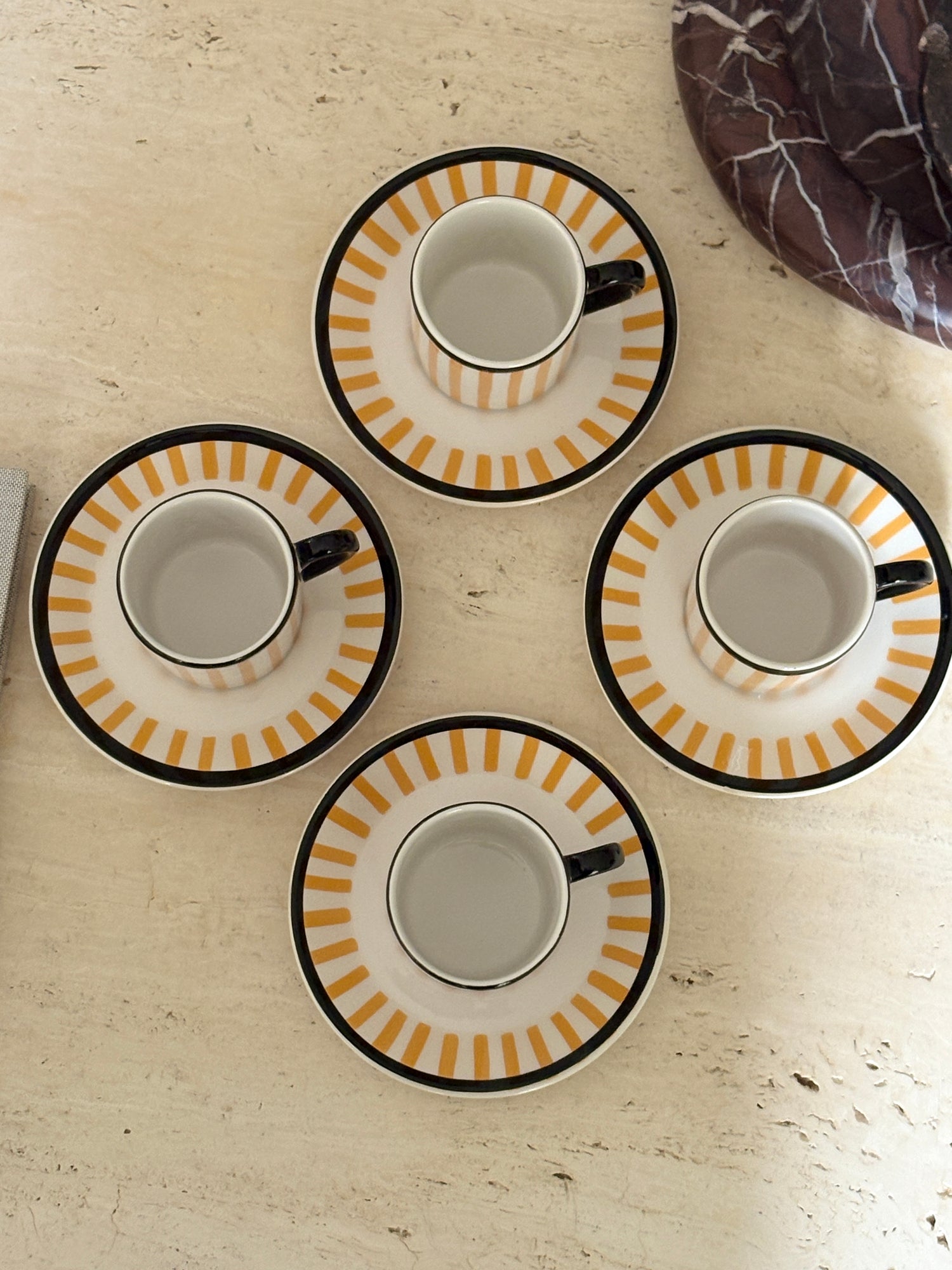 Yellow Stripe Demitasse Espresso Cups for Bonwit Teller - Made in Italy - Set of 4 | Collectors Gene