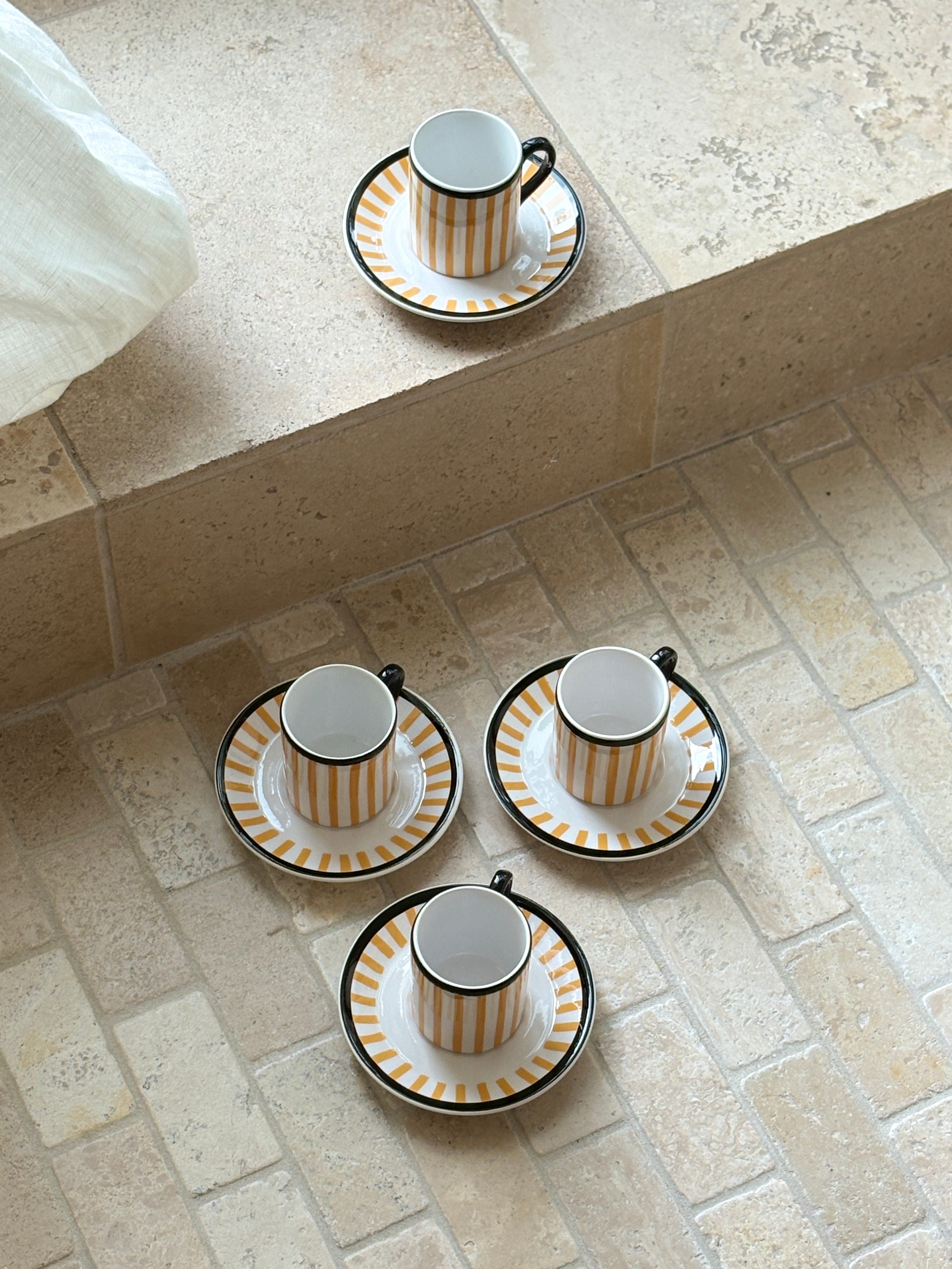 Yellow Stripe Demitasse Espresso Cups for Bonwit Teller - Made in Italy - Set of 4 | Collectors Gene