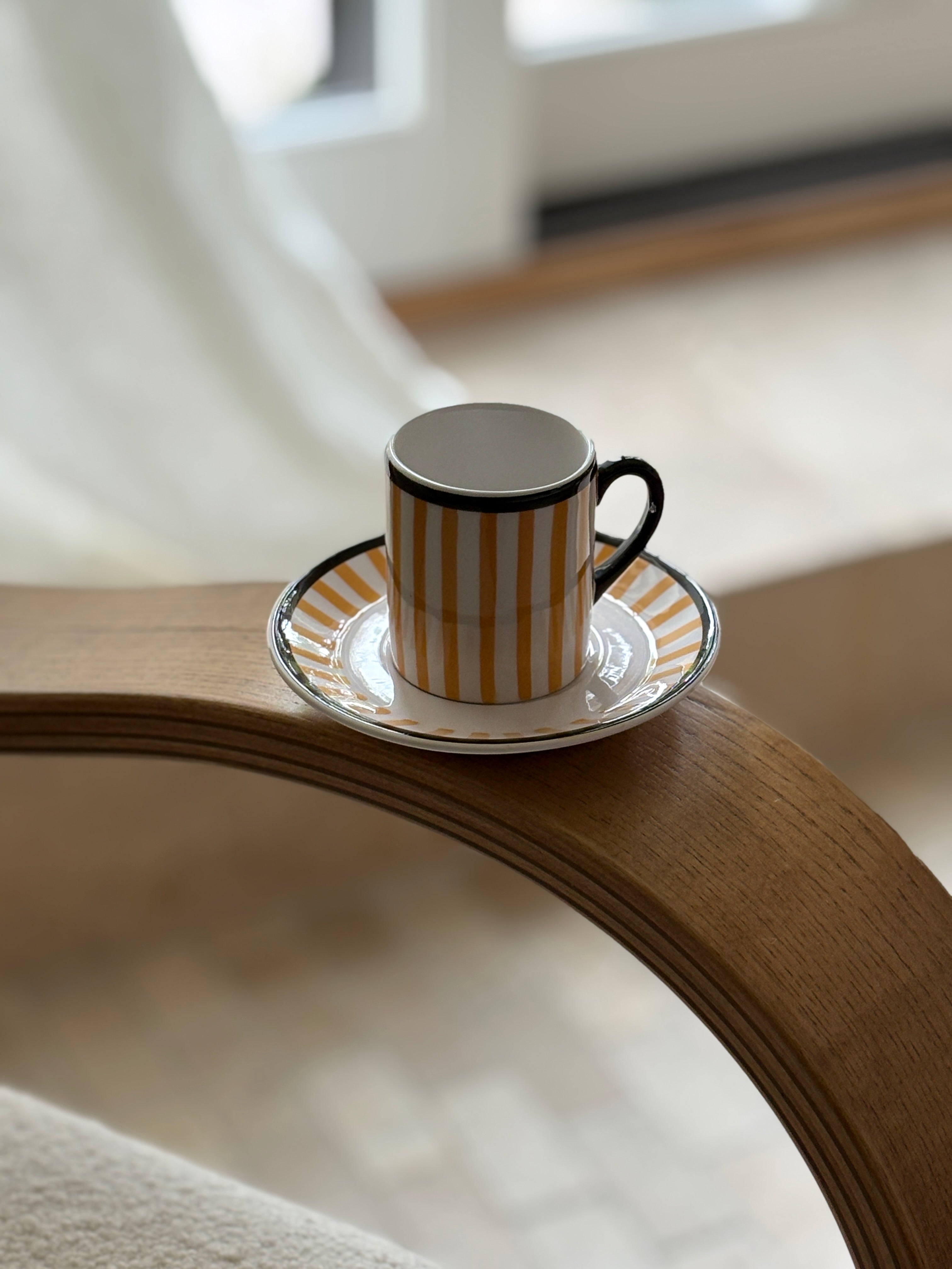 Yellow Stripe Demitasse Espresso Cups for Bonwit Teller - Made in Italy - Set of 4 | Collectors Gene